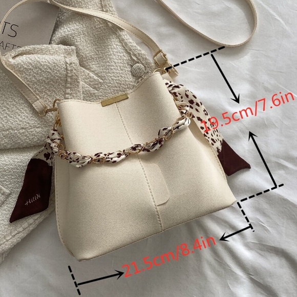 Boho Off White Vegan Leather Scarf Detail Crossbody Bag - Picture 6 of 6